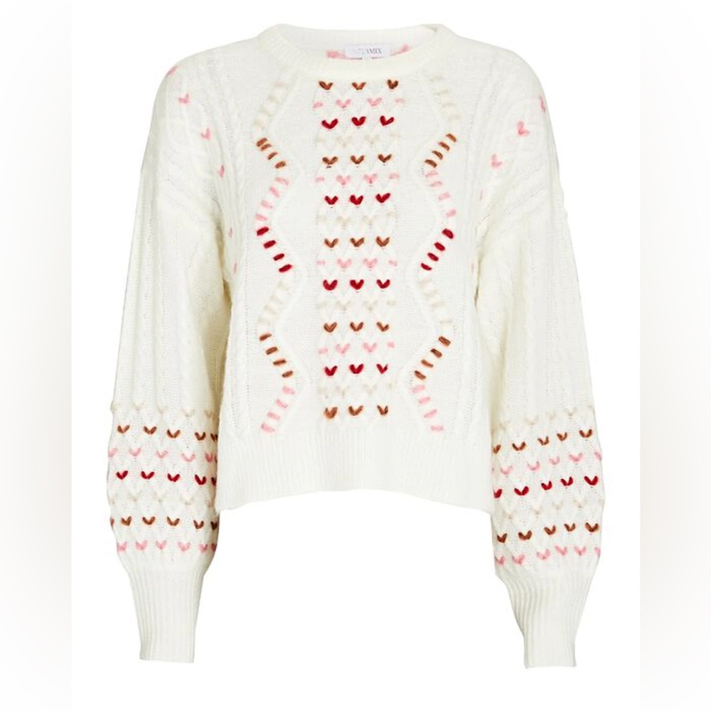 INTERMIX Cream Sweater with Heart Patterns